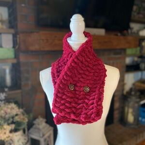 Elegant Burgundy Knit Scarf with Button Details